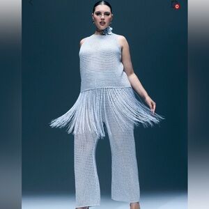 Eloquii Chic White Fringe Suit Set